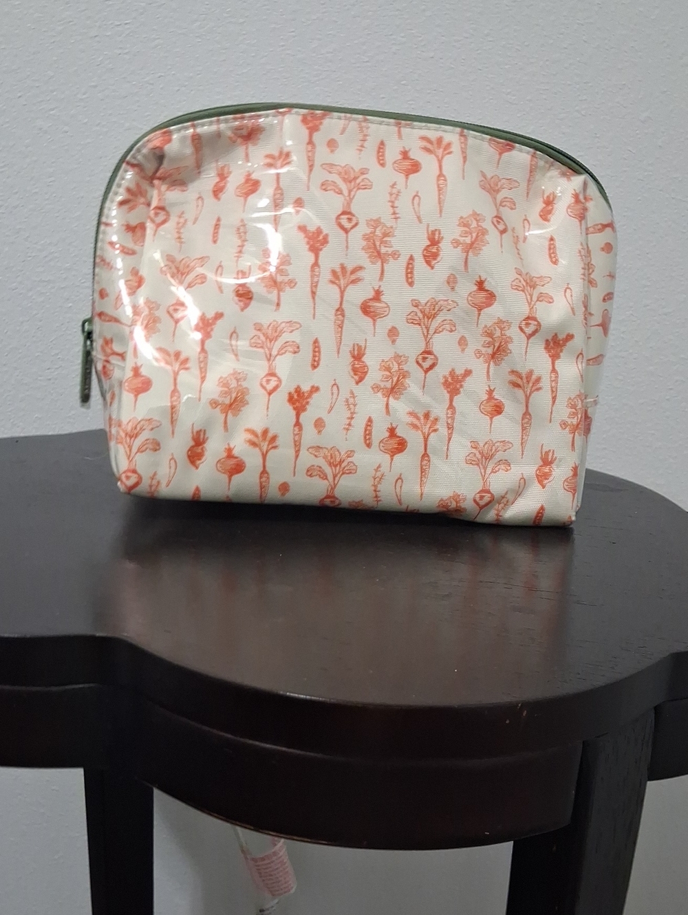 Martha Stewart Cream Cosmetic Pouch with Coral Floral Print
